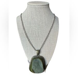 Antique Gold Long Chain Necklace with Olivine Stone Pendant